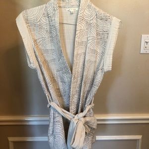 Wrap top with wide sleeves/belted